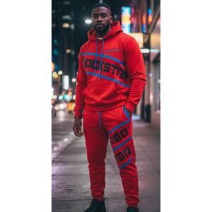 Rockstar Original Tracksuit Hoodie Jogger Set Red Blue Mens XL